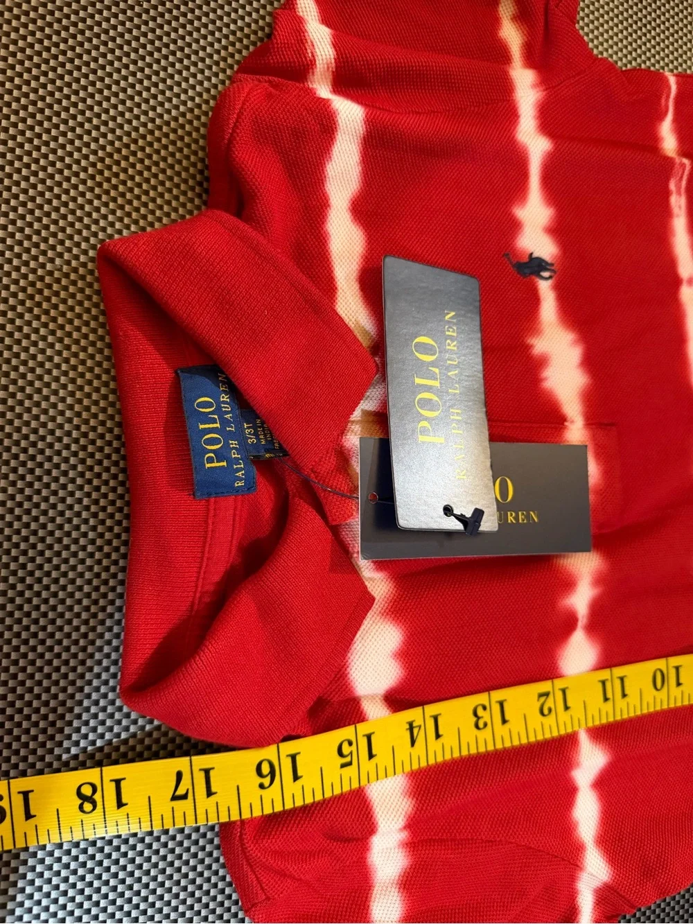 Ralph Lauren Red and White Tie-Dye Stripe Polo